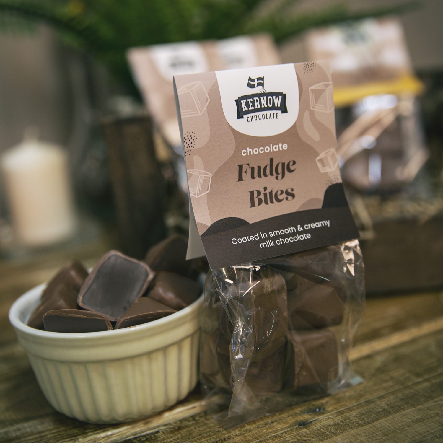 Milk Chocolate Coated Fudge Bites Chocolate 120g Bag Kernow Chocolate