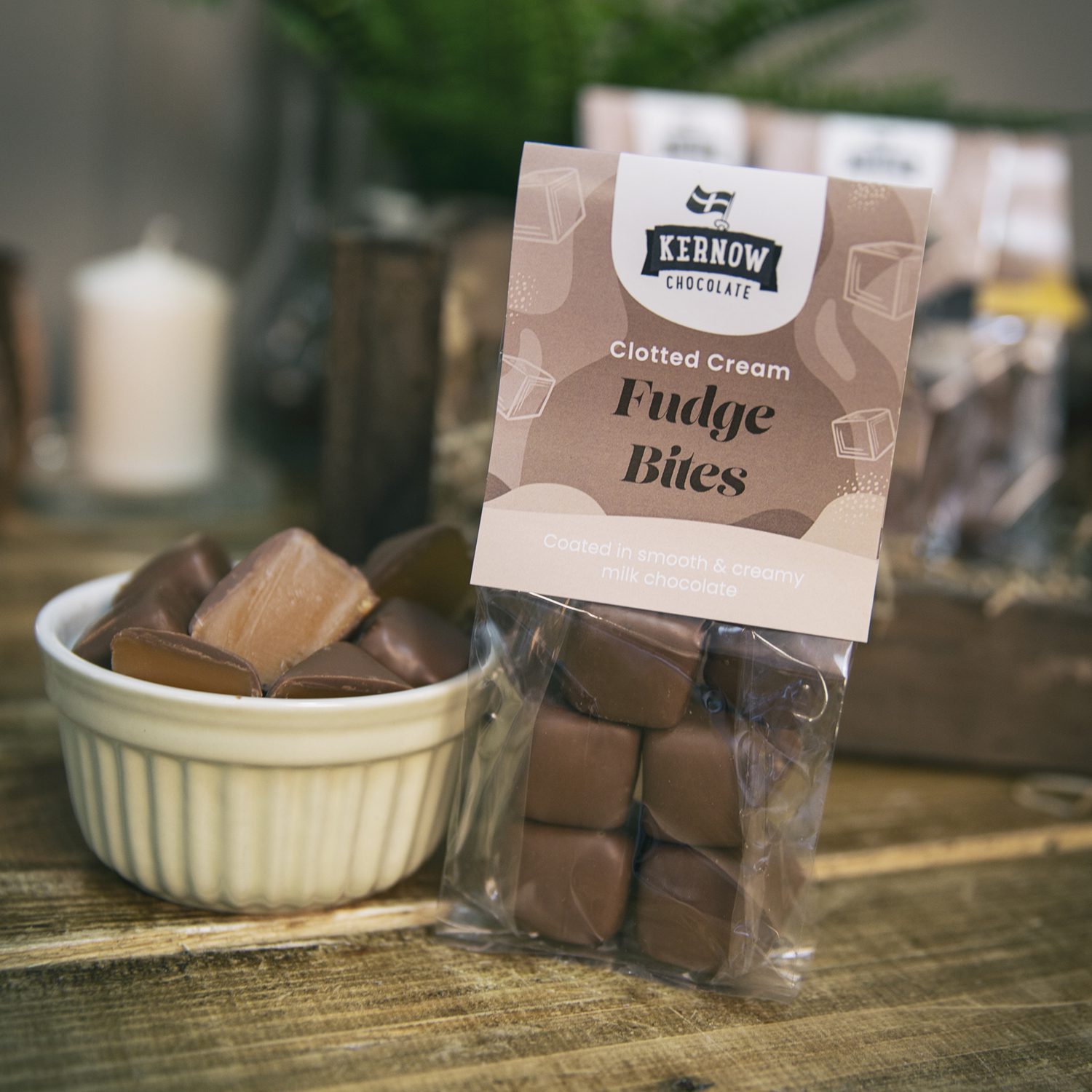 Milk Chocolate Coated Fudge Bites Clotted Cream 120g Bag Kernow